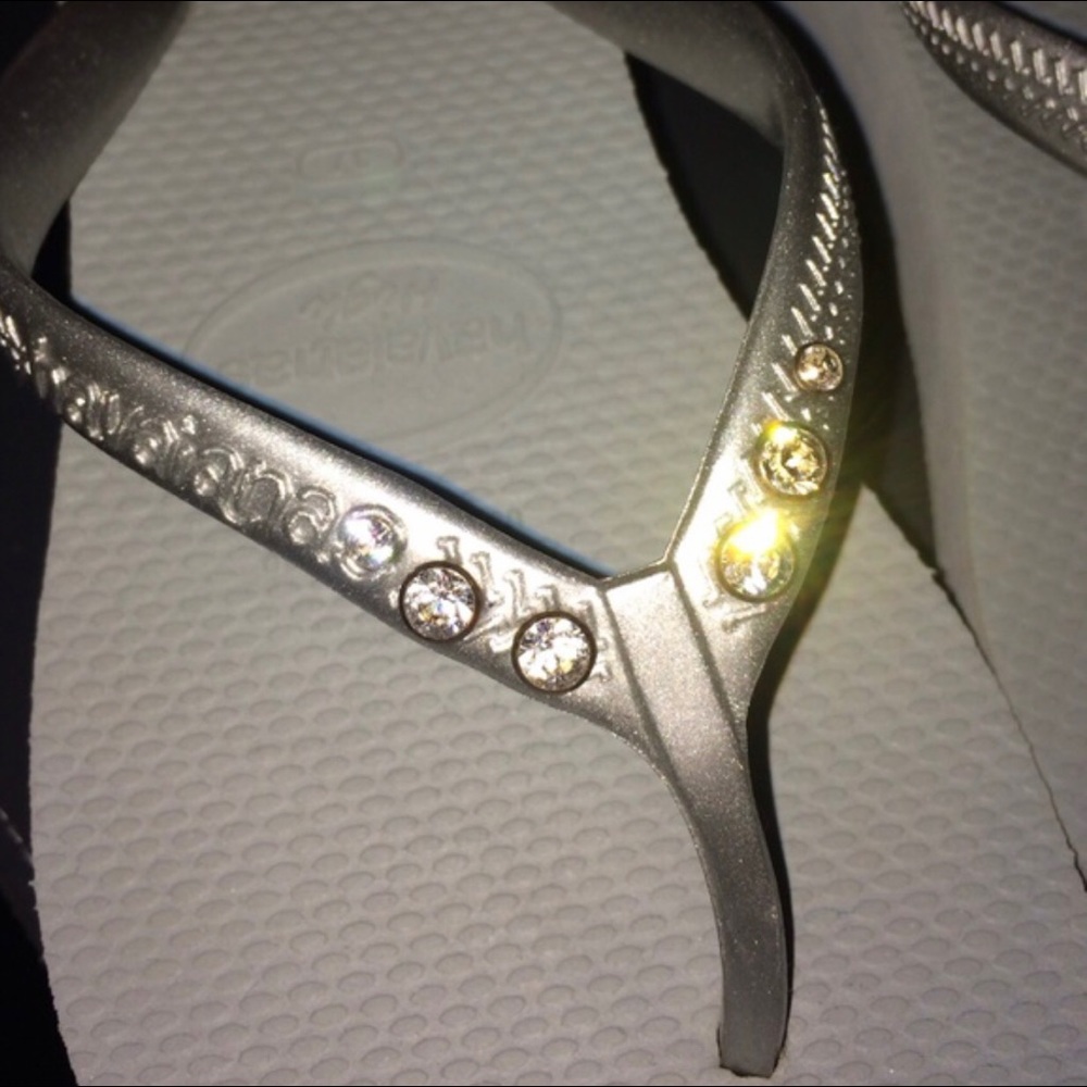 Customized Havaianas High Platform Flip Flops ~ Silver~ Size 7